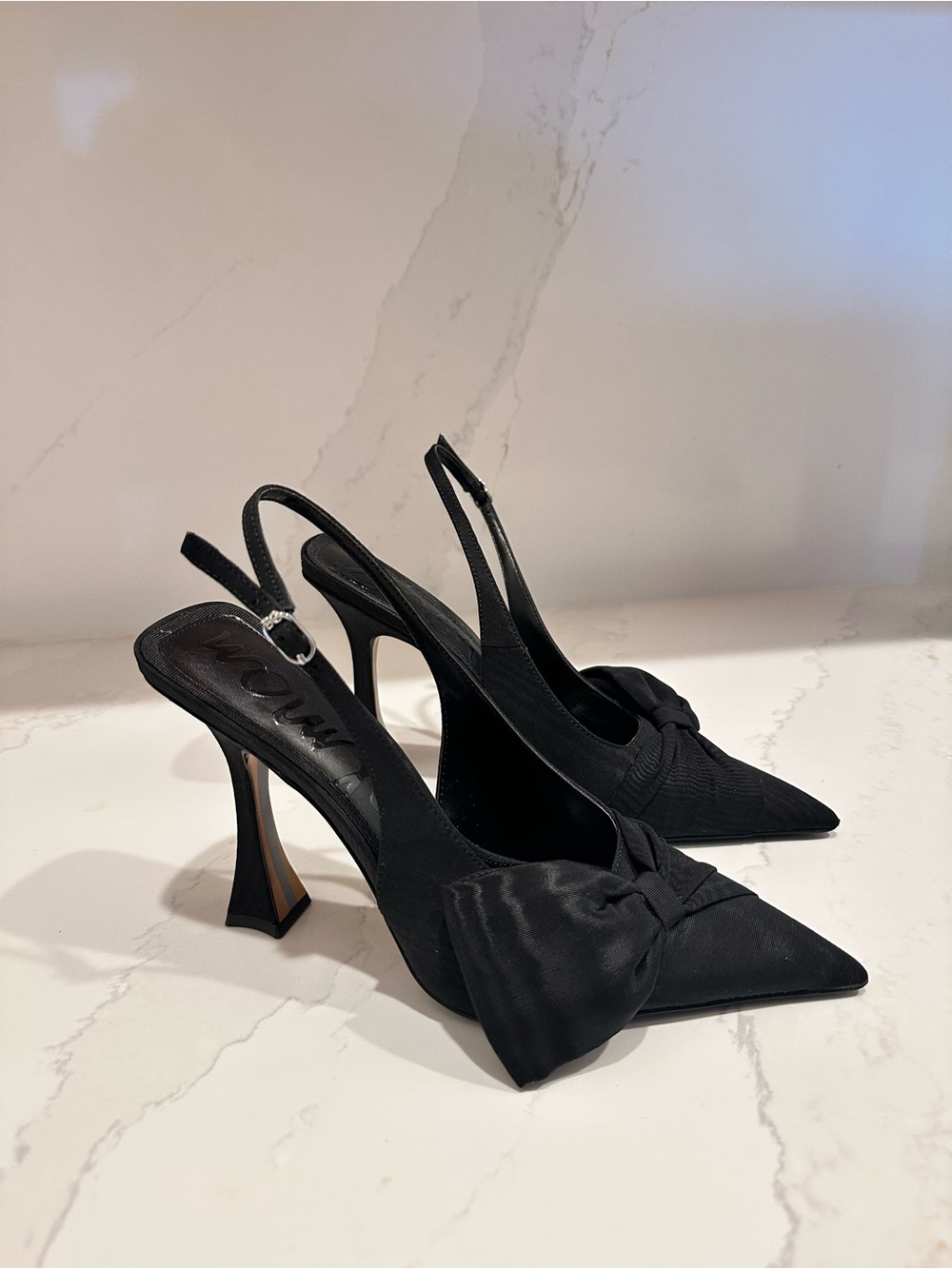 Sam Edelman - Black Pointed Slingback Pumps with Bow Accent